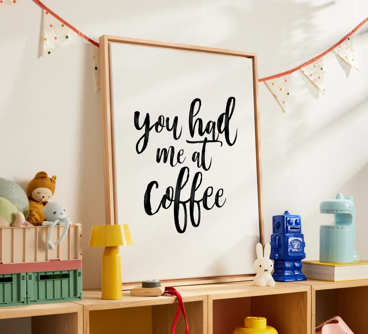 Du hattest mich bei Kaffee - Zitat Leinwand mit Schattenfugenrahmen von Peaches Art Prints