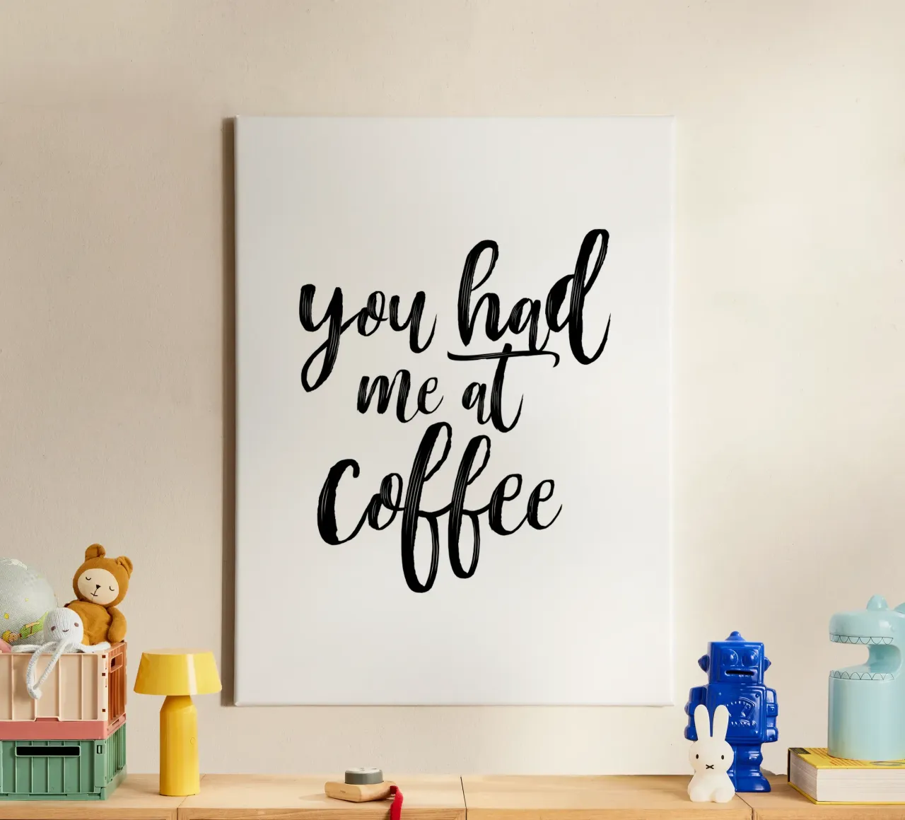 Du hattest mich bei Kaffee - Zitat Leinwand mit Schattenfugenrahmen von Peaches Art Prints