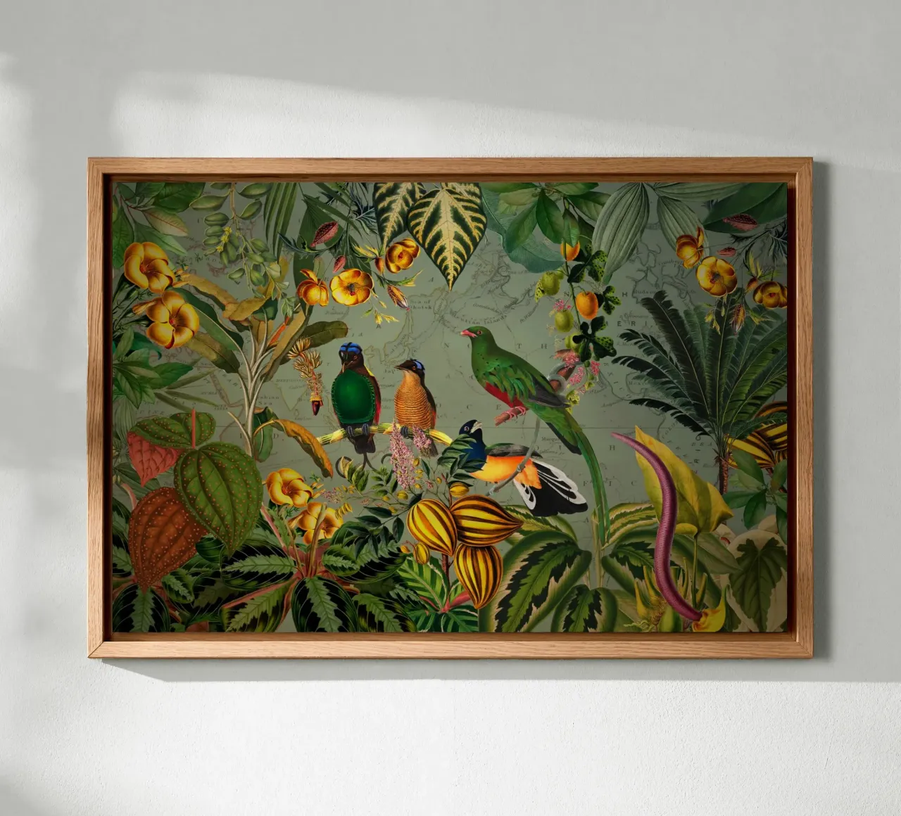 Mistico Vintage Esotico Uccelli colorati Giungla Nightgar tela con Cornice a cassetta da Vintage World - Uta Naumann