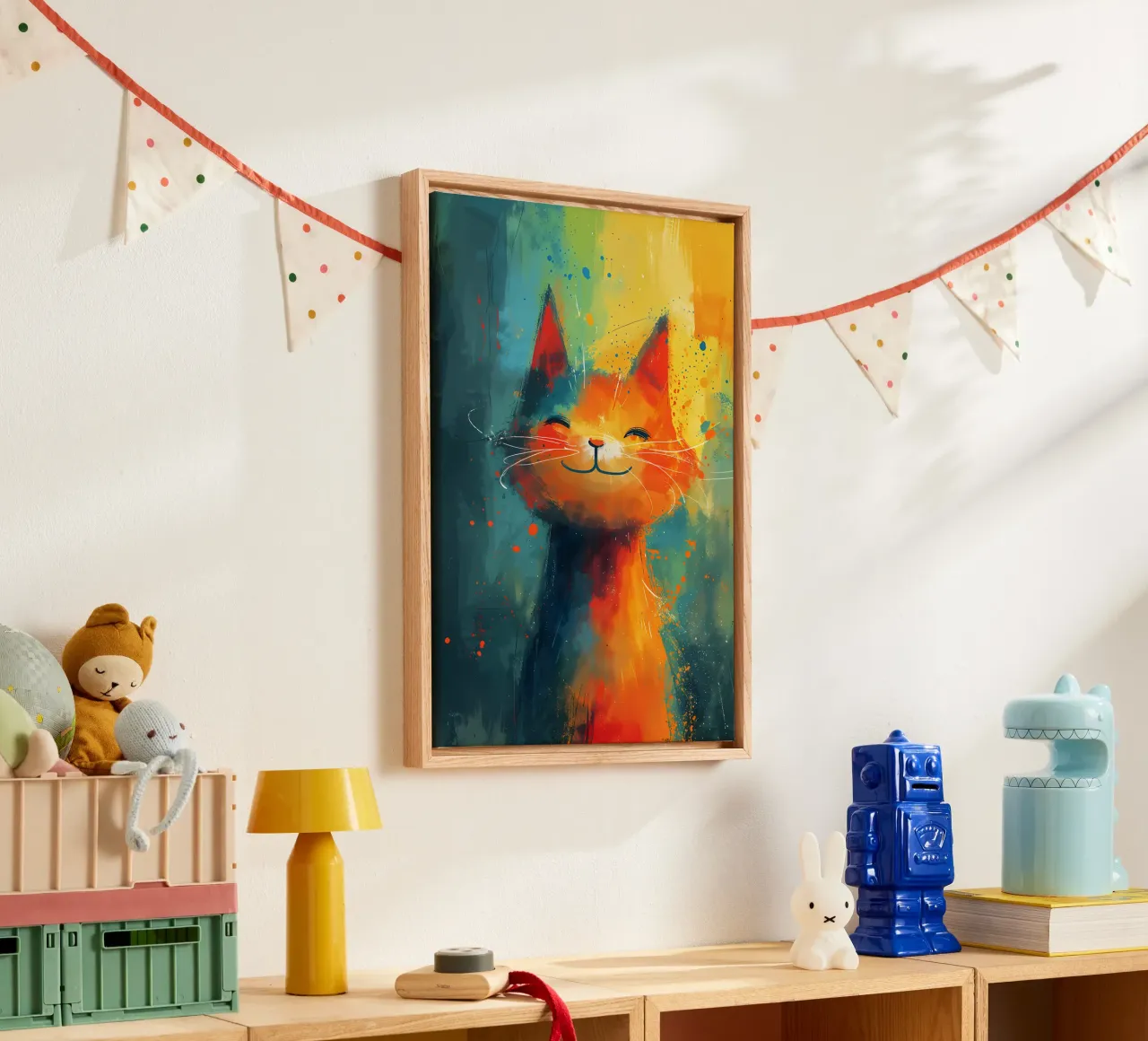 Abstract Feline Art - Joy in Color canvas with Floater frame by Manh beo