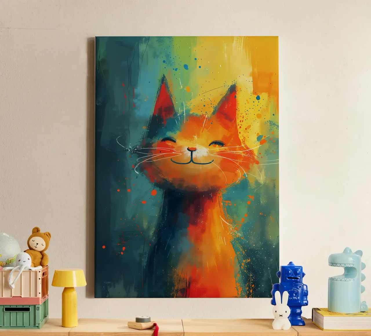 Abstract Feline Art - Joy in Color canvas with Floater frame by Manh beo