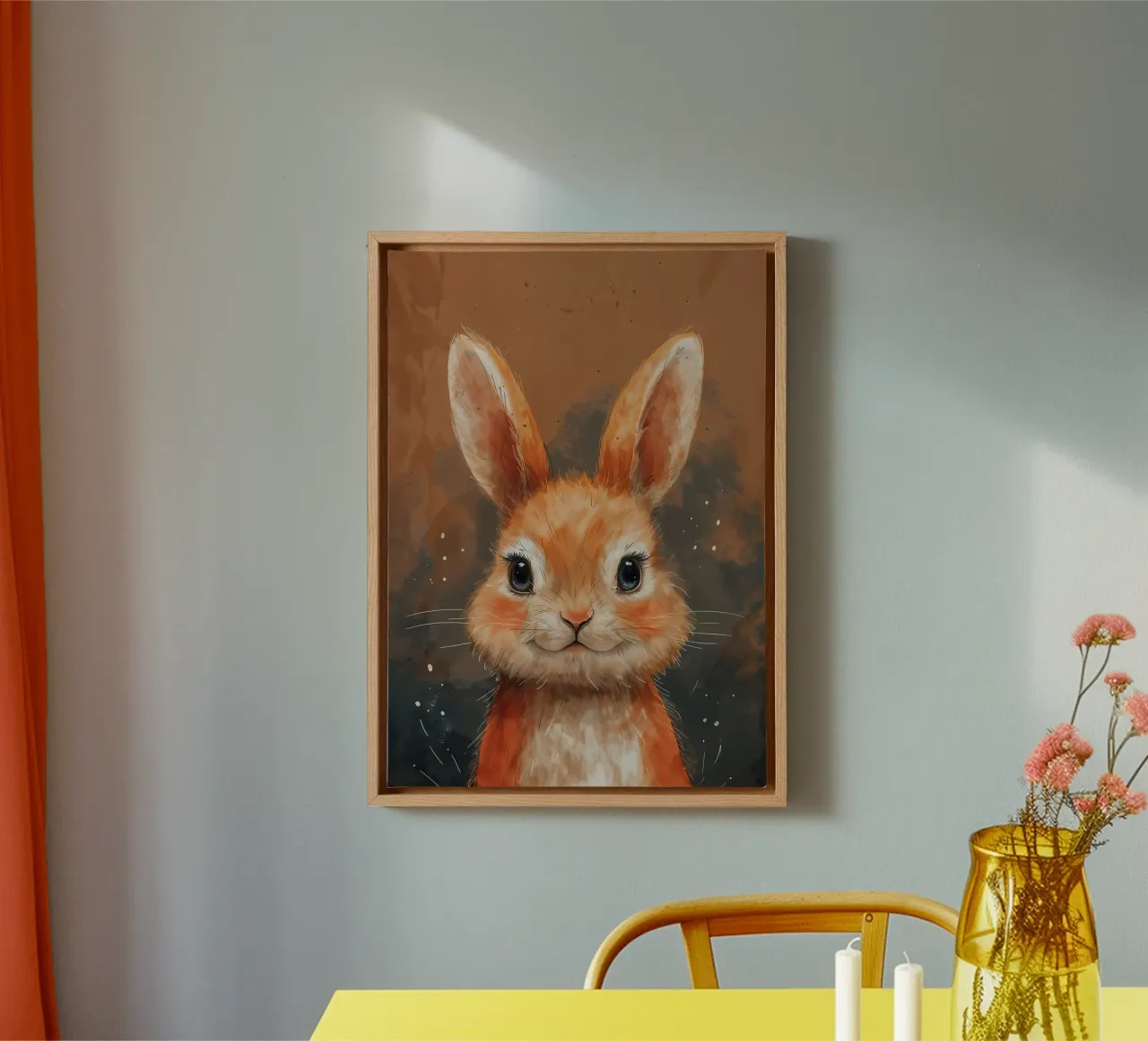 Charm Auburn Bunny_ Gioia in acquerello tela con Cornice a cassetta da Manh beo