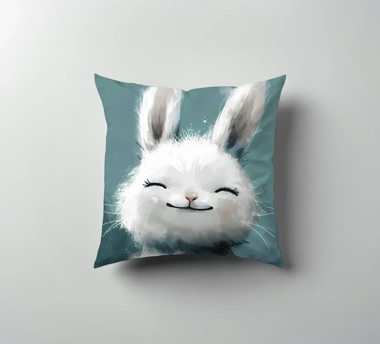 Blissful Bunny_ Sorrisi sereni in colori pastello cuscino da Manh beo