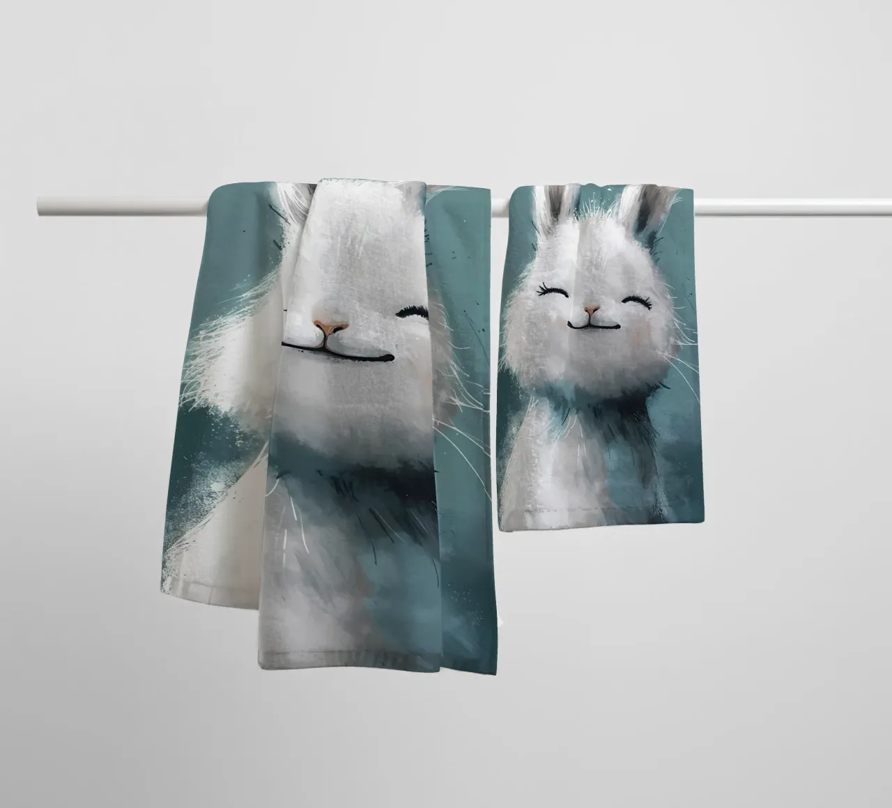 Blissful Bunny_ Serene Smiles in Pastel towel by Manh beo