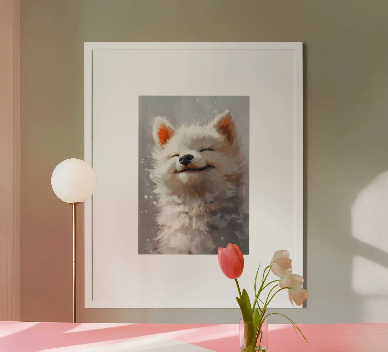 Blissful Bunny_ Sorrisi sereni in colori pastello poster con telaio in legno da Manh beo