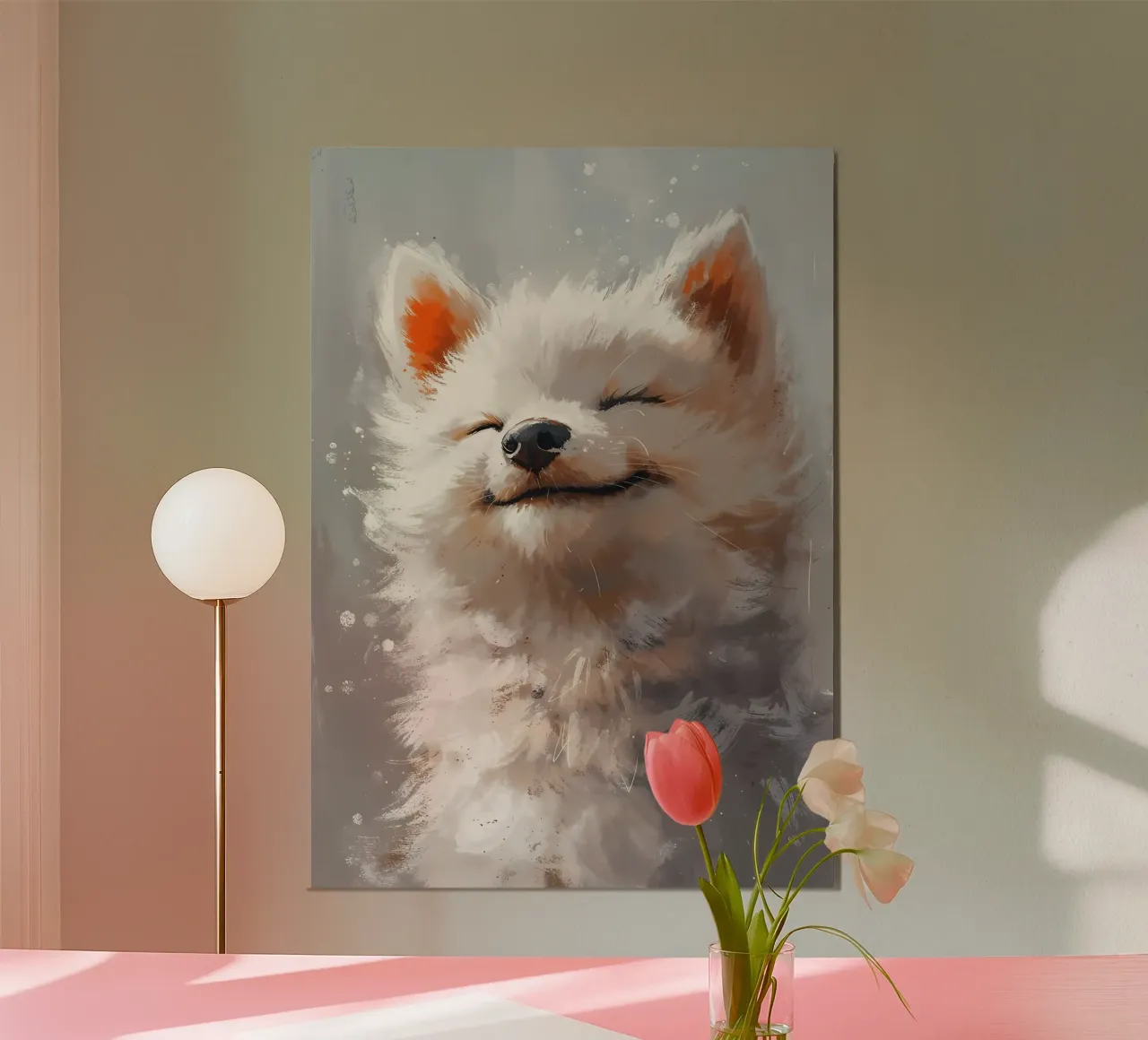 Blissful Bunny_ Sorrisi sereni in colori pastello poster con telaio in legno da Manh beo