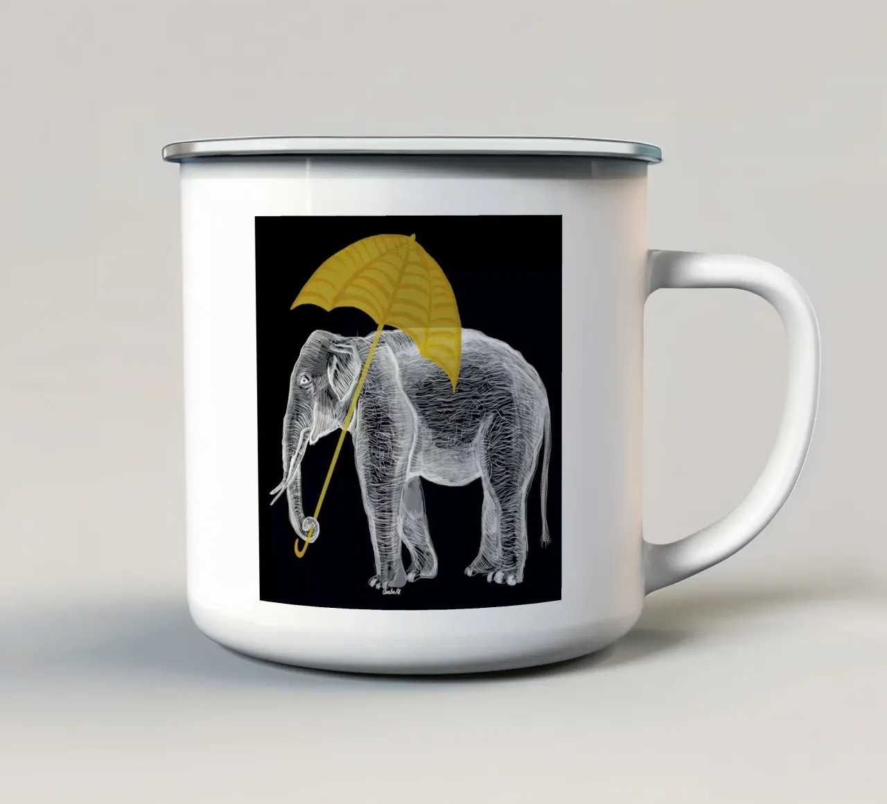 Elephant with Umbrella tazza in smalto da Amalia Restrepo