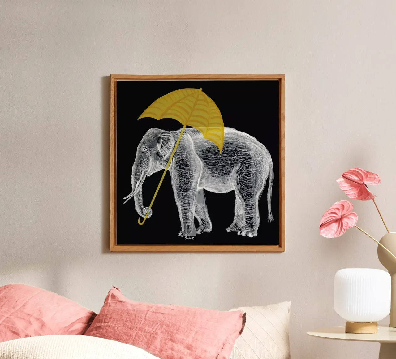 Elephant with Umbrella alluminio dibond da Amalia Restrepo