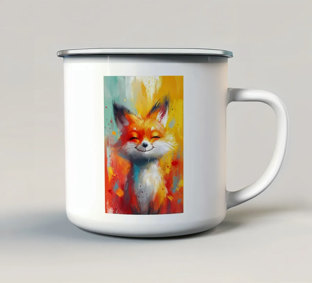 Feliz sonrisa de zorro taza de esmalte de Manh beo