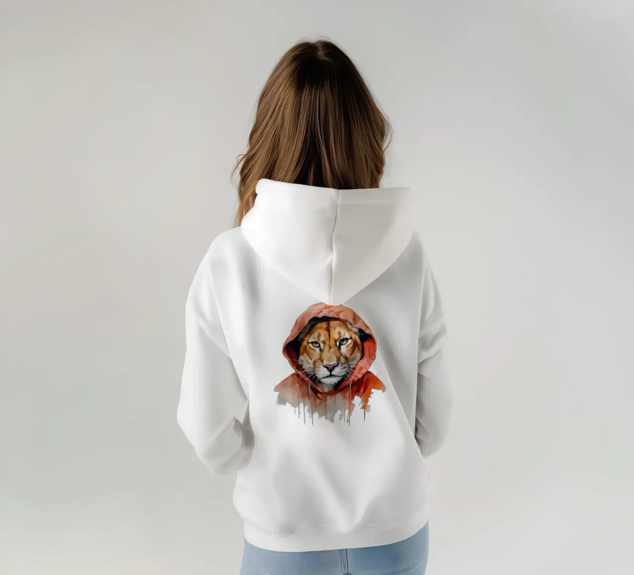 Acquerello Cartoon Cougar in felpa con cappuccio felpa con cappuccio da Animal Portraits