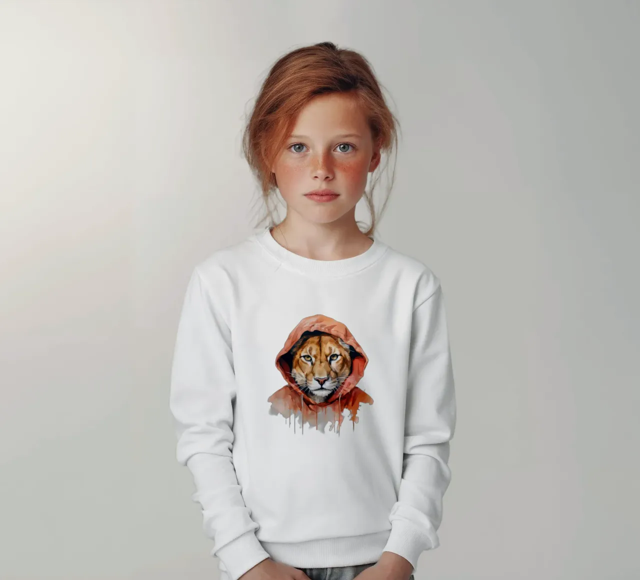 Acquerello Cartoon Cougar in felpa con cappuccio felpa bambino da Animal Portraits