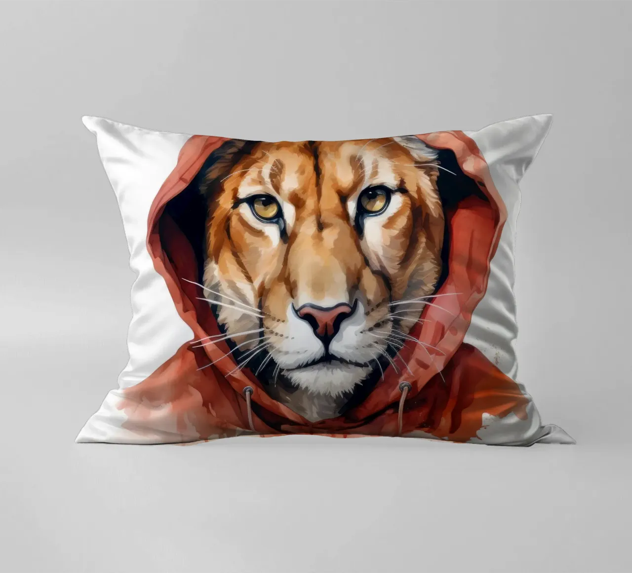 Acquerello Cartoon Cougar in felpa con cappuccio cuscino da Animal Portraits