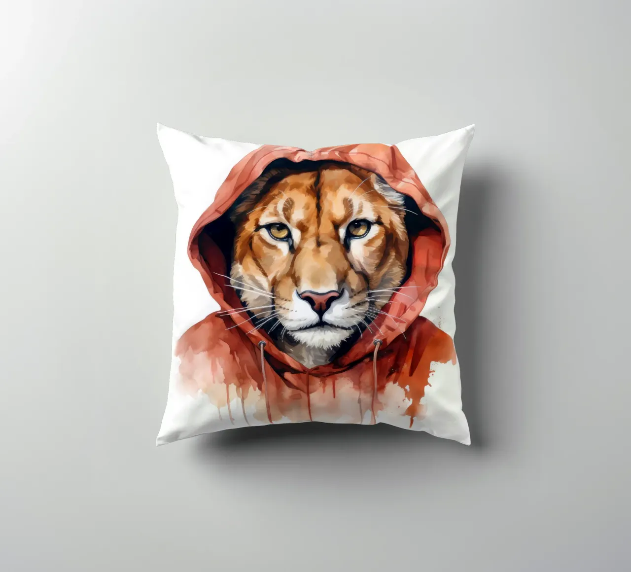 Acquerello Cartoon Cougar in felpa con cappuccio cuscino da Animal Portraits