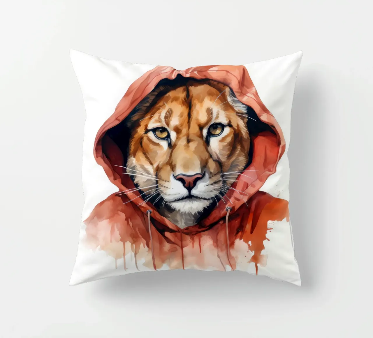 Acquerello Cartoon Cougar in felpa con cappuccio cuscino da Animal Portraits