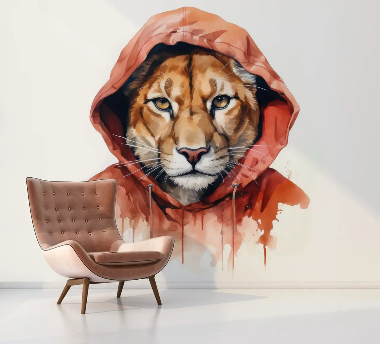 Aquarel Beeldverhaal Poema in een Hoodie fotobehang van Animal Portraits