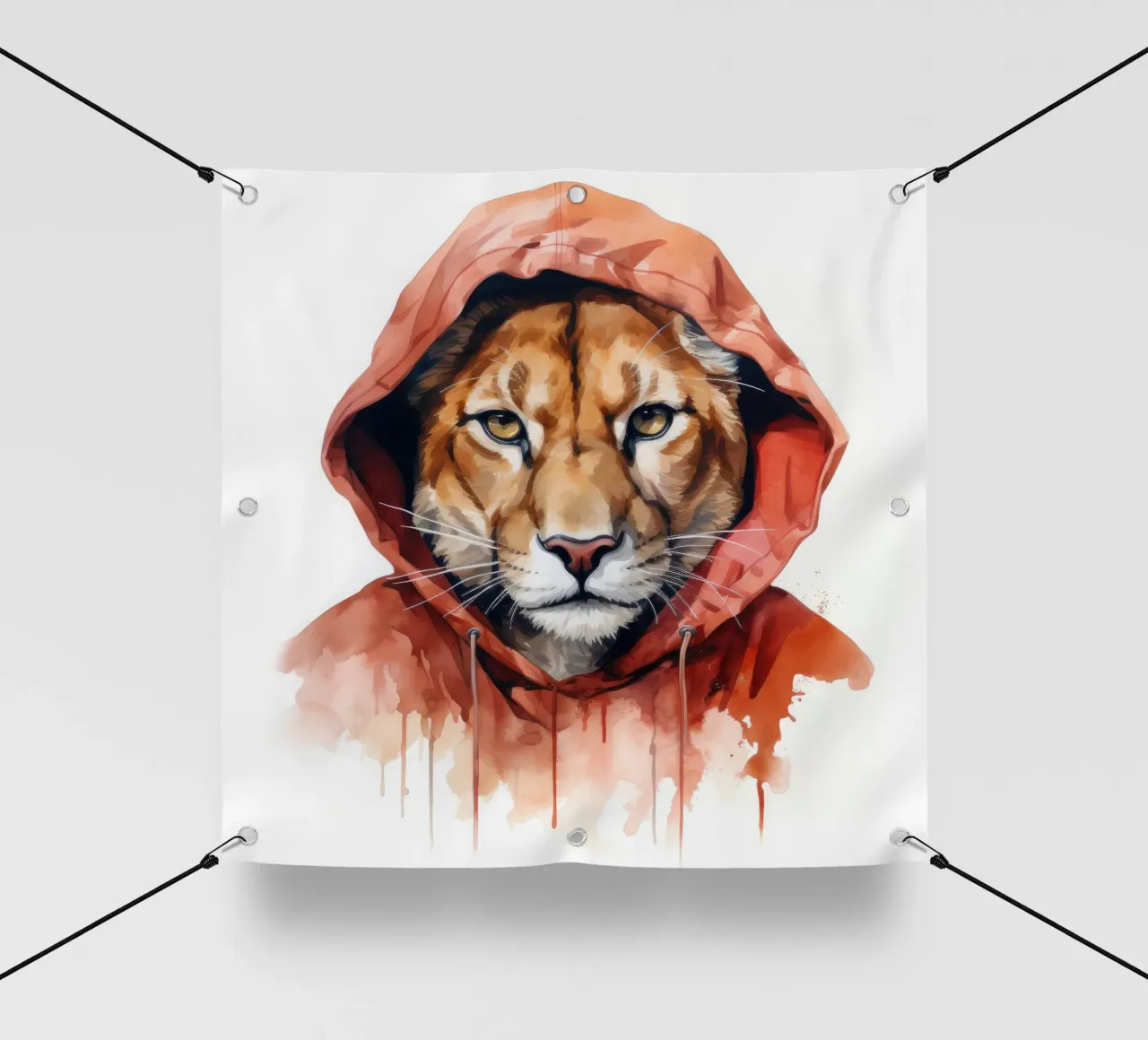 Acquerello Cartoon Cougar in felpa con cappuccio telo in pvc da Animal Portraits