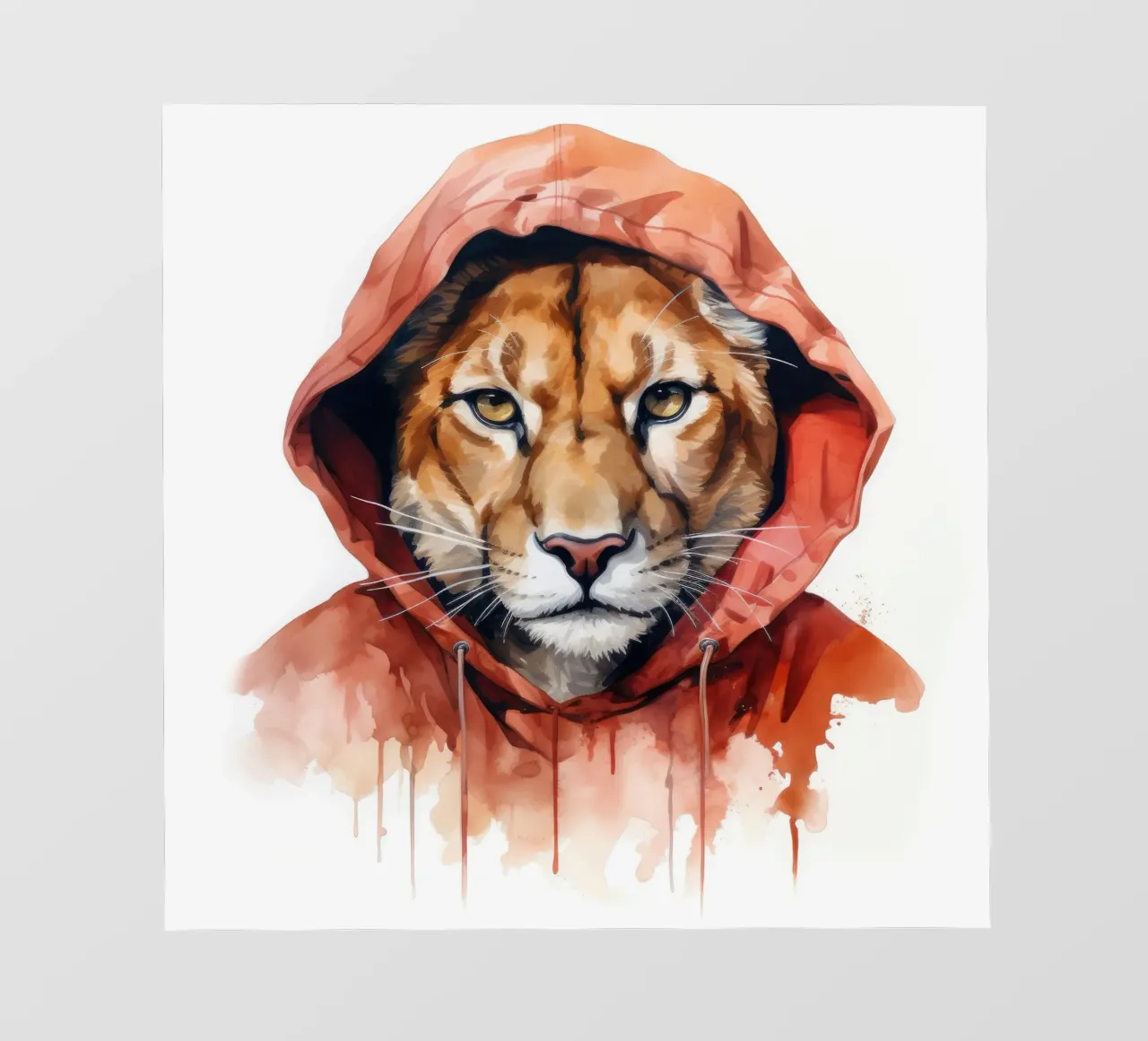 Acquerello Cartoon Cougar in felpa con cappuccio telo in pvc da Animal Portraits