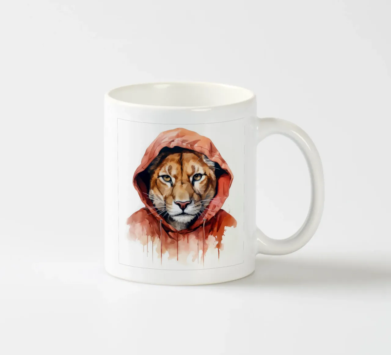 Acquerello Cartoon Cougar in felpa con cappuccio tazza in ceramica da Animal Portraits