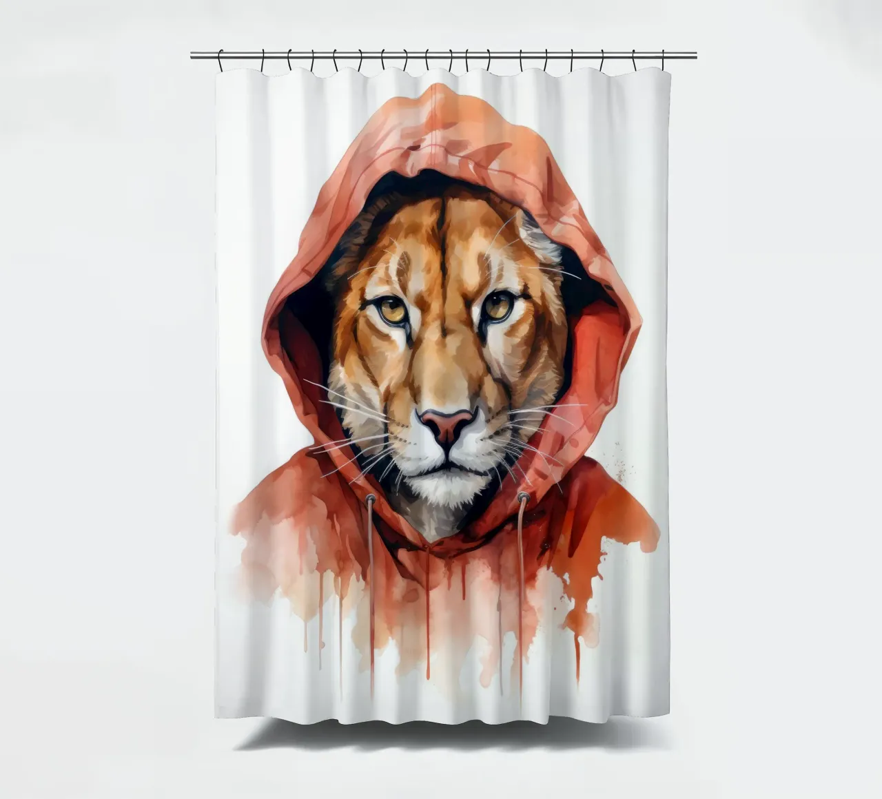 Watercolor Cartoon Cougar in a Hoodie shower curtain by Animal Portraits