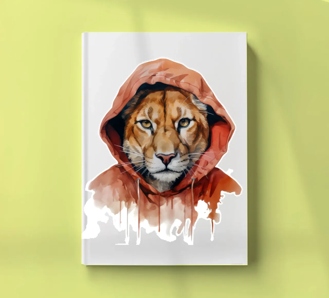 Acquerello Cartoon Cougar in felpa con cappuccio diario da Animal Portraits