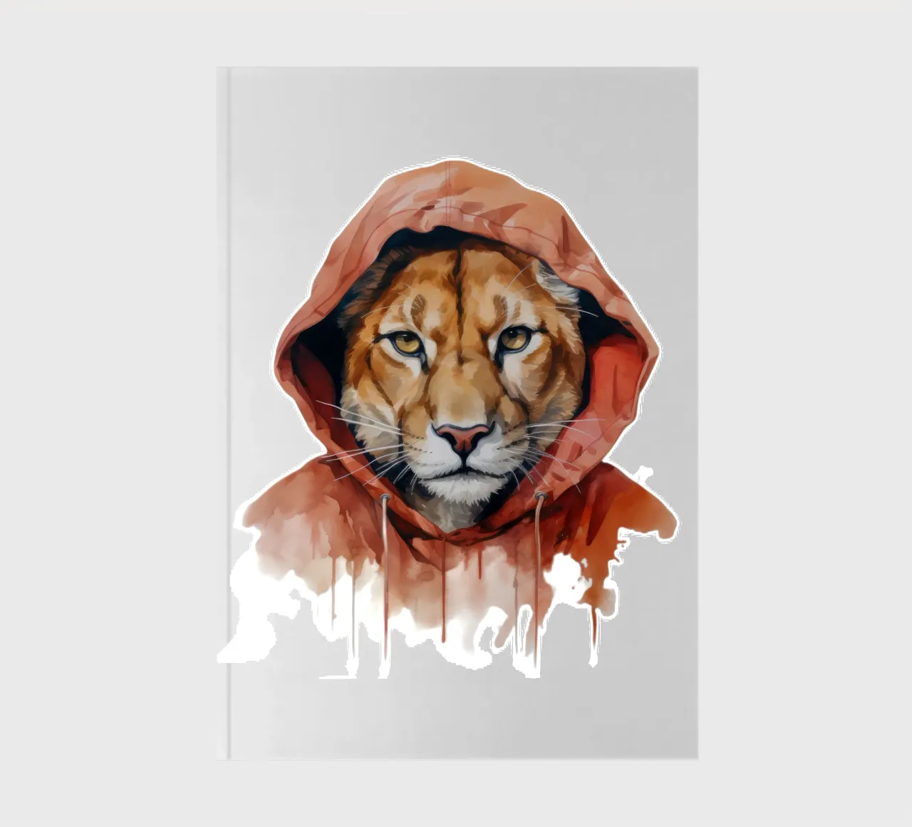Acquerello Cartoon Cougar in felpa con cappuccio diario da Animal Portraits