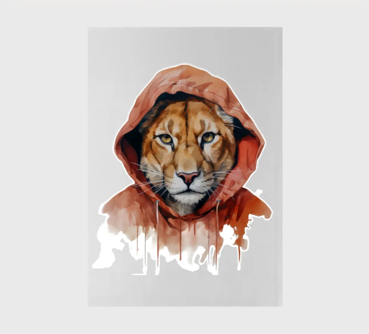 Acquerello Cartoon Cougar in felpa con cappuccio diario da Animal Portraits