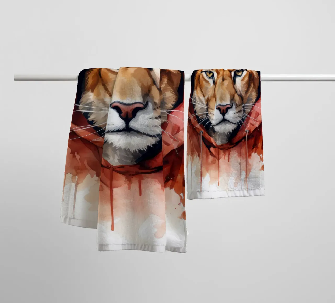 Acquerello Cartoon Cougar in felpa con cappuccio asciugamano da bagno da Animal Portraits