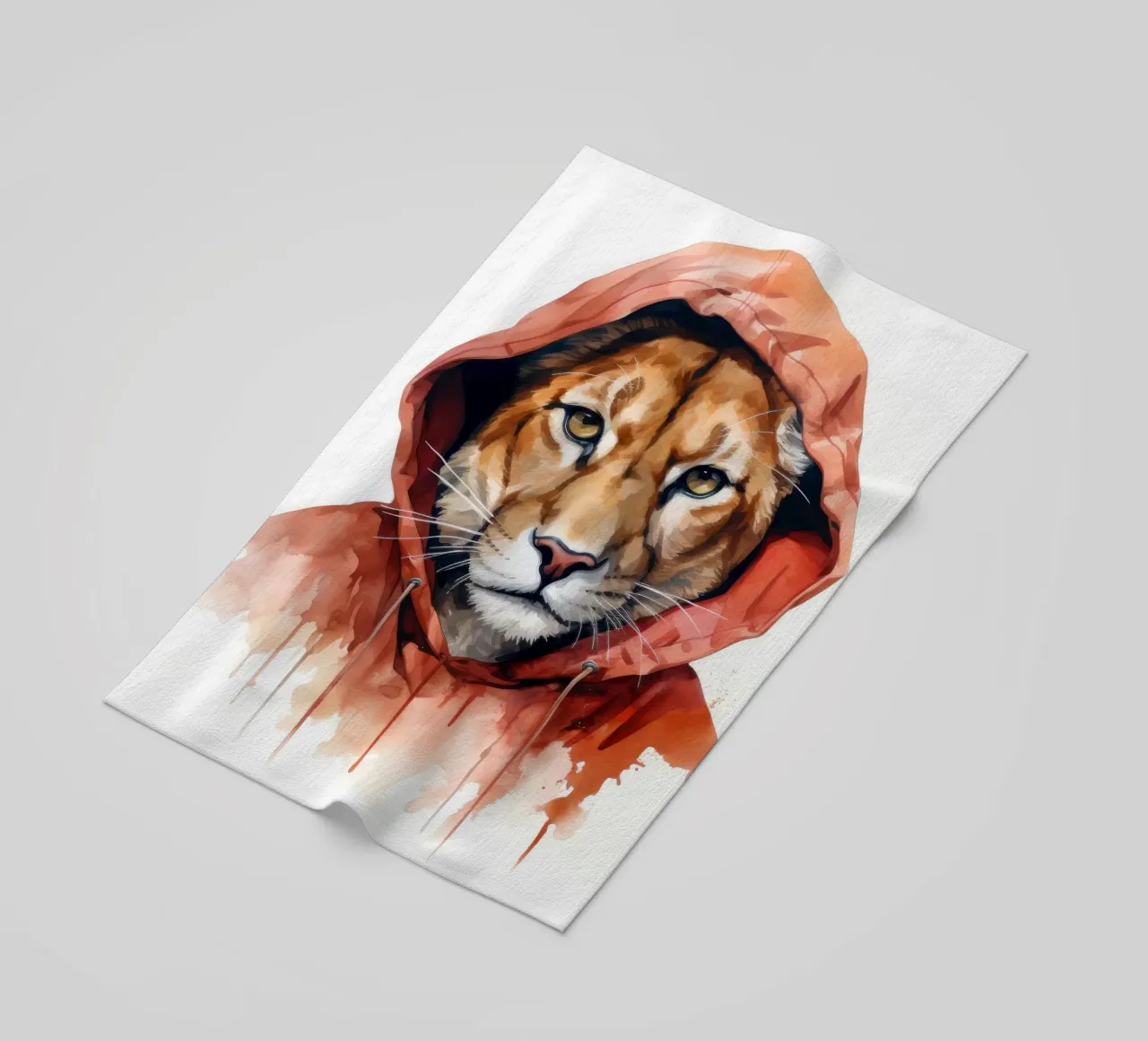 Acquerello Cartoon Cougar in felpa con cappuccio telo mare da Animal Portraits