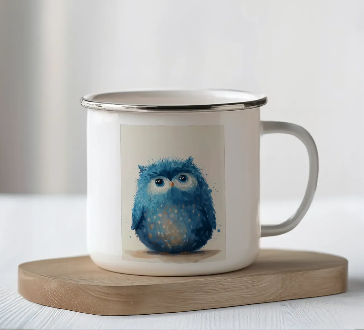 Gufo blu soffice_ Innocenza in acquerello tazza in smalto da Manh beo