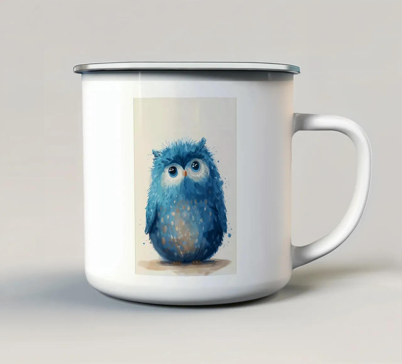 Gufo blu soffice_ Innocenza in acquerello tazza in smalto da Manh beo