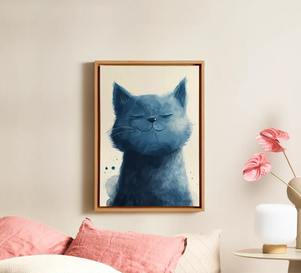 Blaue Glückseligkeit Kätzchen Leinwand mit Schattenfugenrahmen von Manh beo