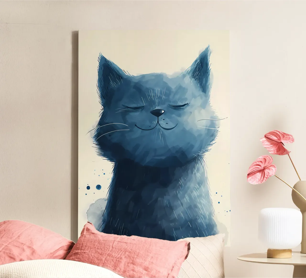 Blaue Glückseligkeit Kätzchen Leinwand mit Schattenfugenrahmen von Manh beo