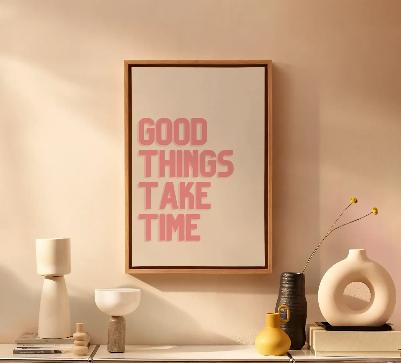 Le cose belle richiedono tempo - Poster tipografico minimalista tela con Cornice a cassetta da Studio Mooodz