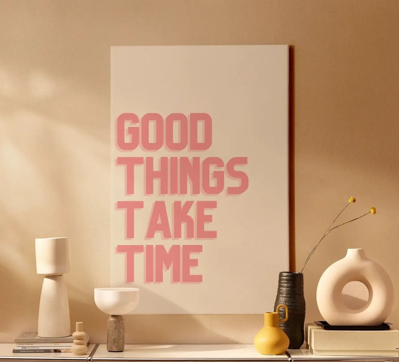 Le cose belle richiedono tempo - Poster tipografico minimalista tela con Cornice a cassetta da Studio Mooodz