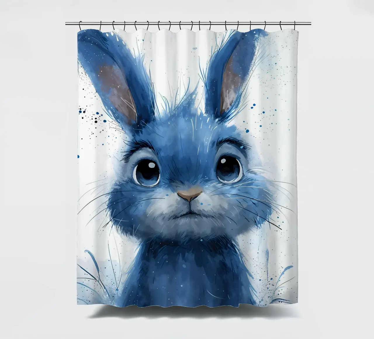Blue Splatter Bunny shower curtain by Manh beo