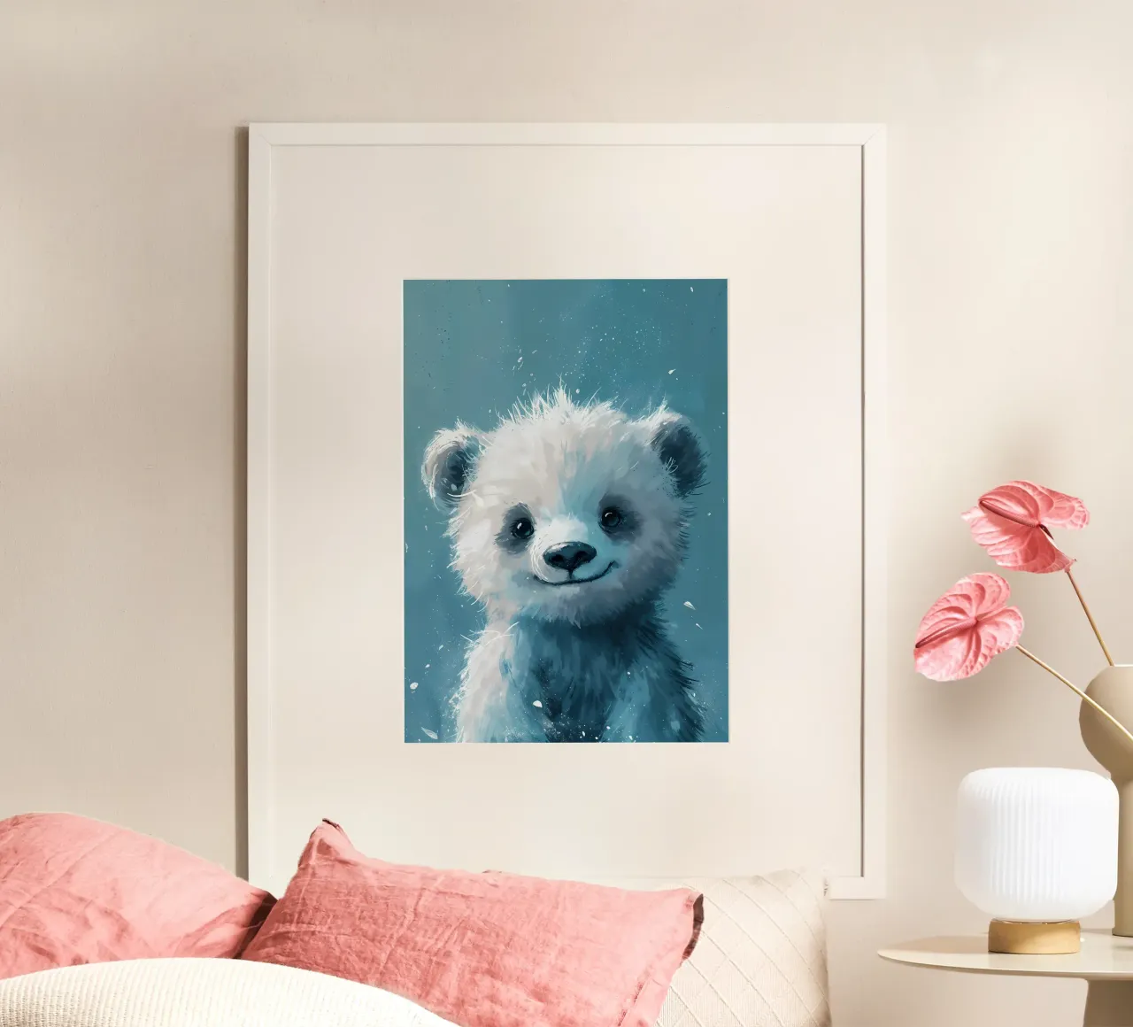 Orso azzurro delle meraviglie poster con telaio in legno da Manh beo