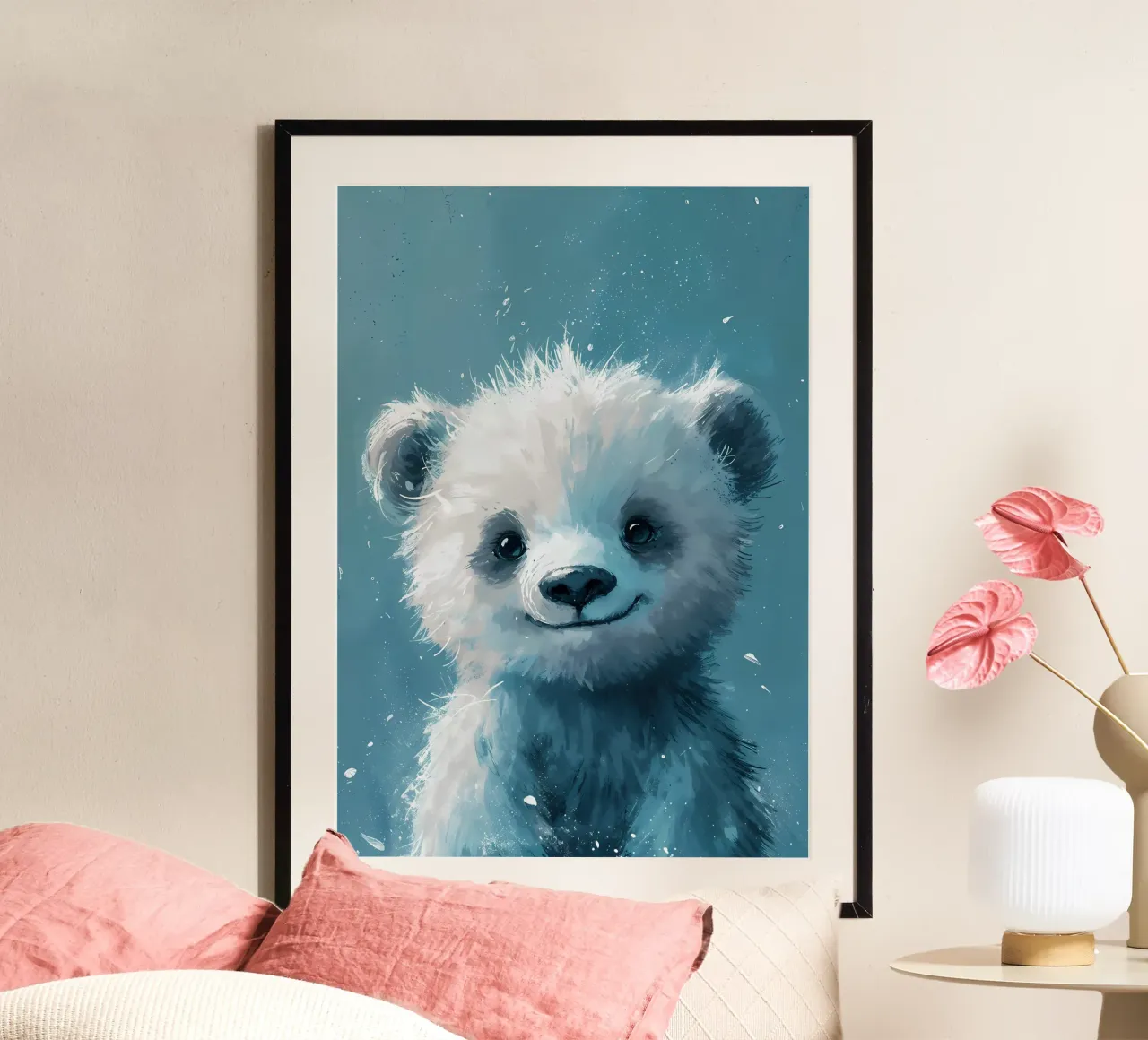 Orso azzurro delle meraviglie poster con telaio in legno da Manh beo