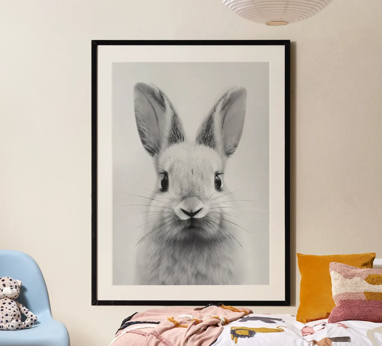 Sguardo da coniglietto poster con telaio in legno da Manh beo