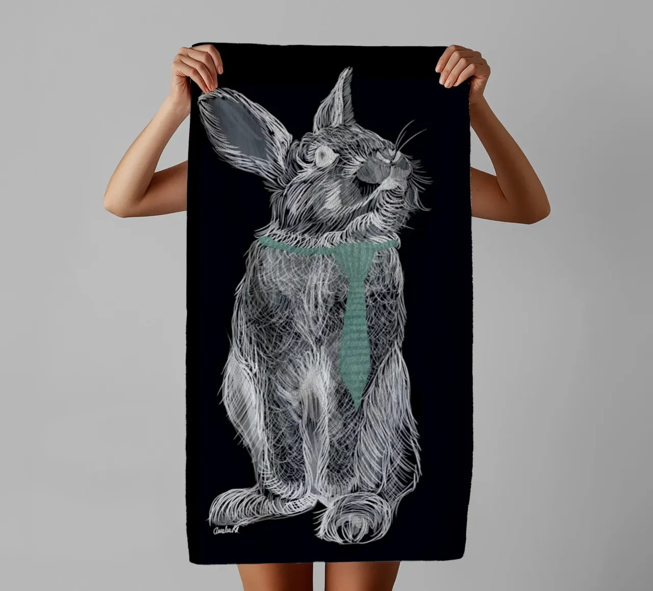Fancy Rabbit towel by Amalia Restrepo