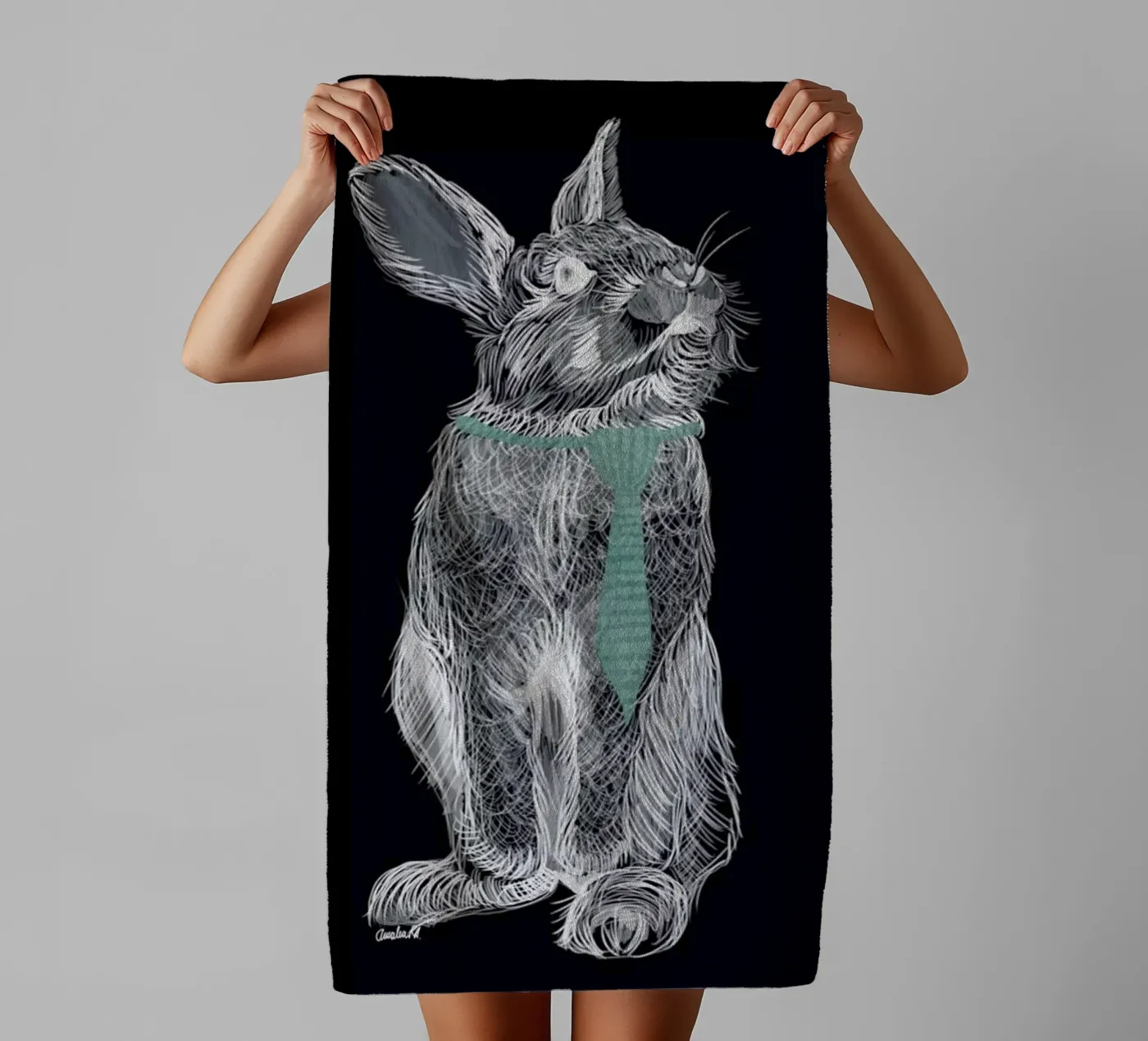 Fancy Rabbit towel by Amalia Restrepo