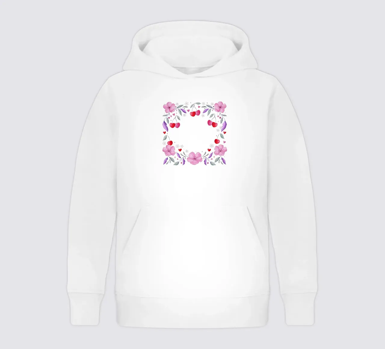 Ghirlanda floreale di fiori di ciliegio e cuori per un testo personalizzato felpa bambino con cappuccio da CalliLetters