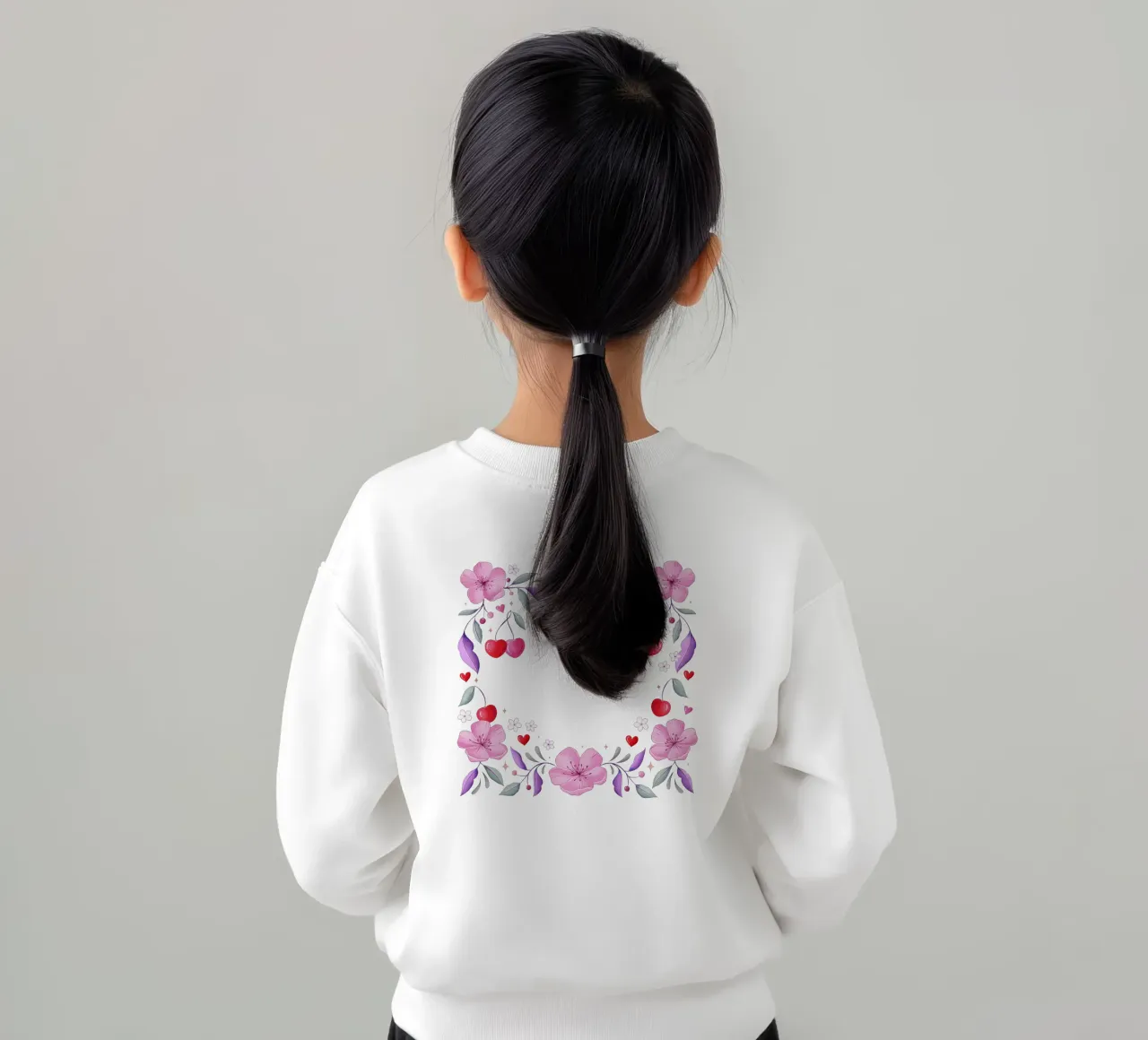 Ghirlanda floreale di fiori di ciliegio e cuori per un testo personalizzato felpa bambino da CalliLetters