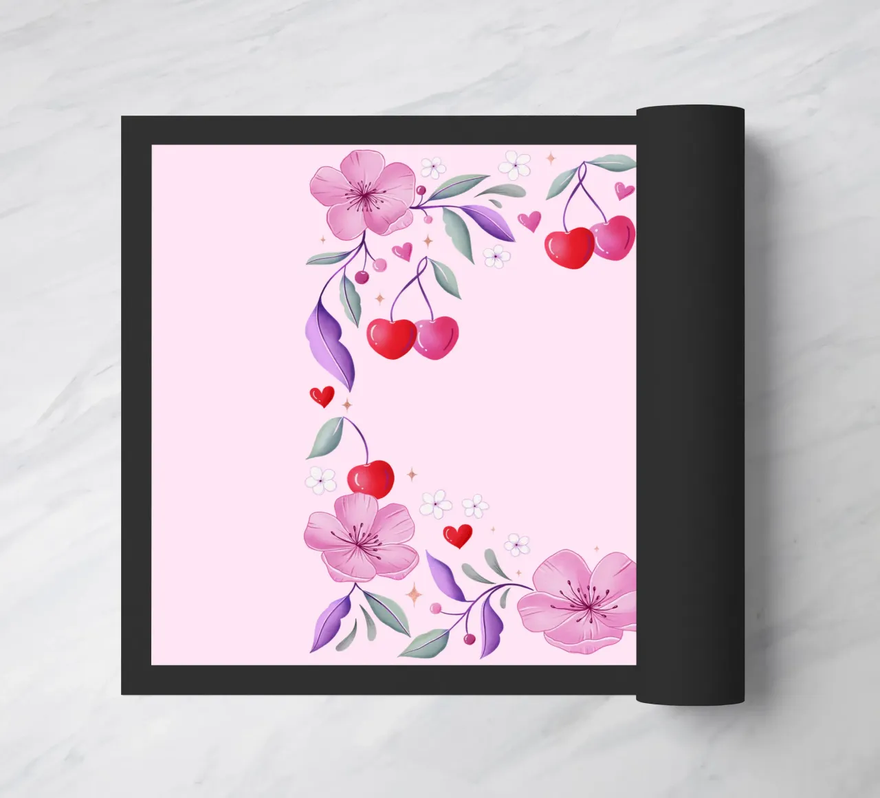 Ghirlanda floreale di fiori di ciliegio e cuori per un testo personalizzato zerbino da CalliLetters