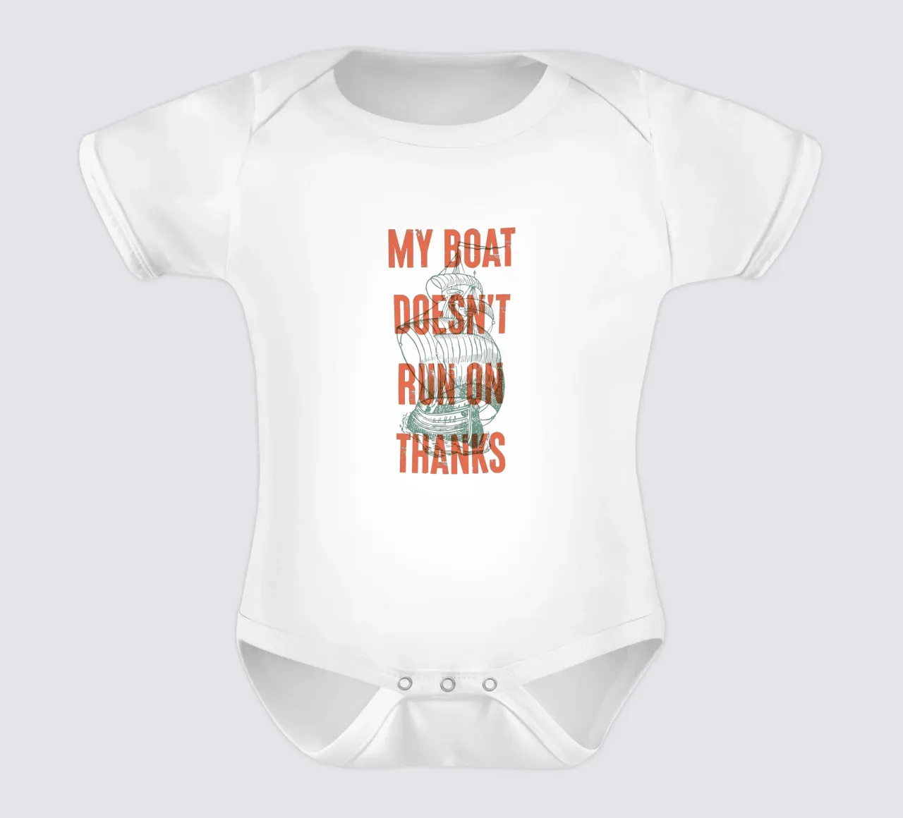 My boat doesn't run on thanks! short-sleeve baby romper by Vintagrafica