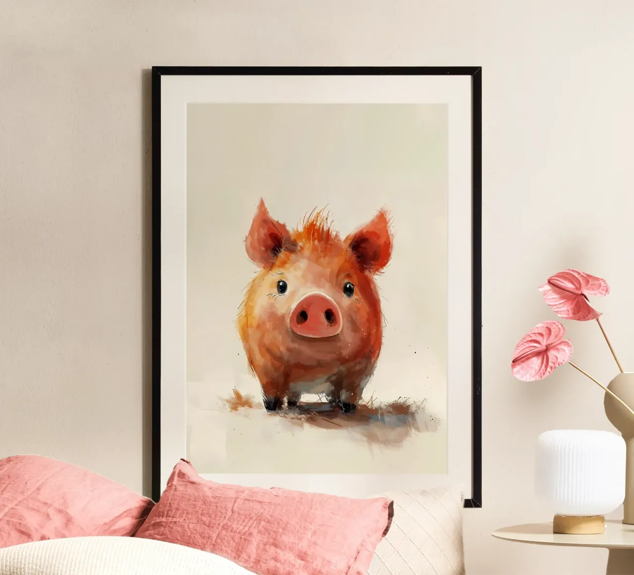 Un affascinante maialino poster con telaio in alluminio da Manh beo