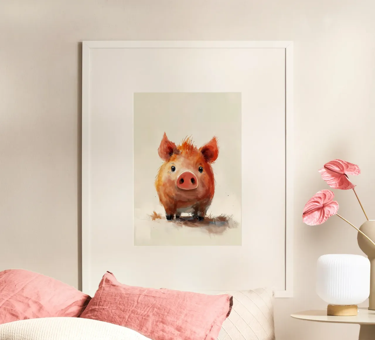 Un affascinante maialino poster con telaio in alluminio da Manh beo