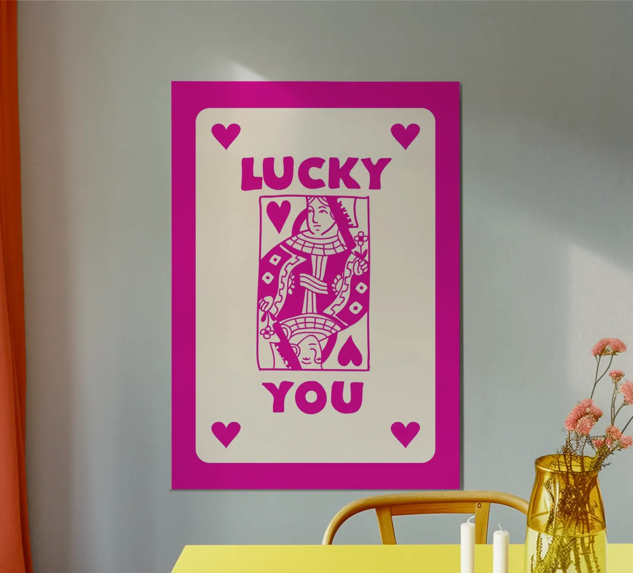 Regina di cuori - Design di carte da gioco Pop Art poster con telaio in plastica da Studio Mooodz