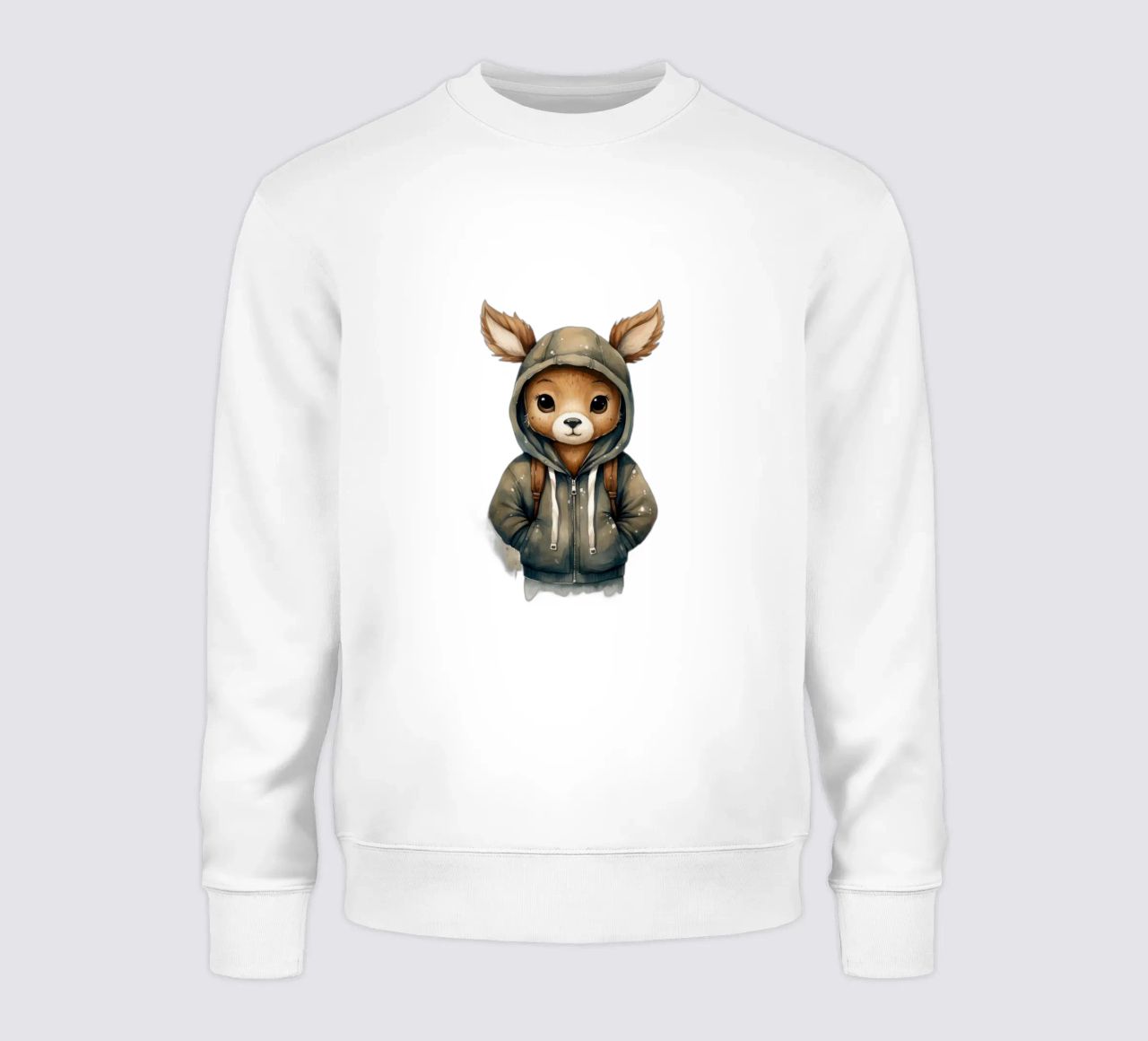 Acuarela de dibujos animados Ciervo con capucha sudadera de Animal Portraits