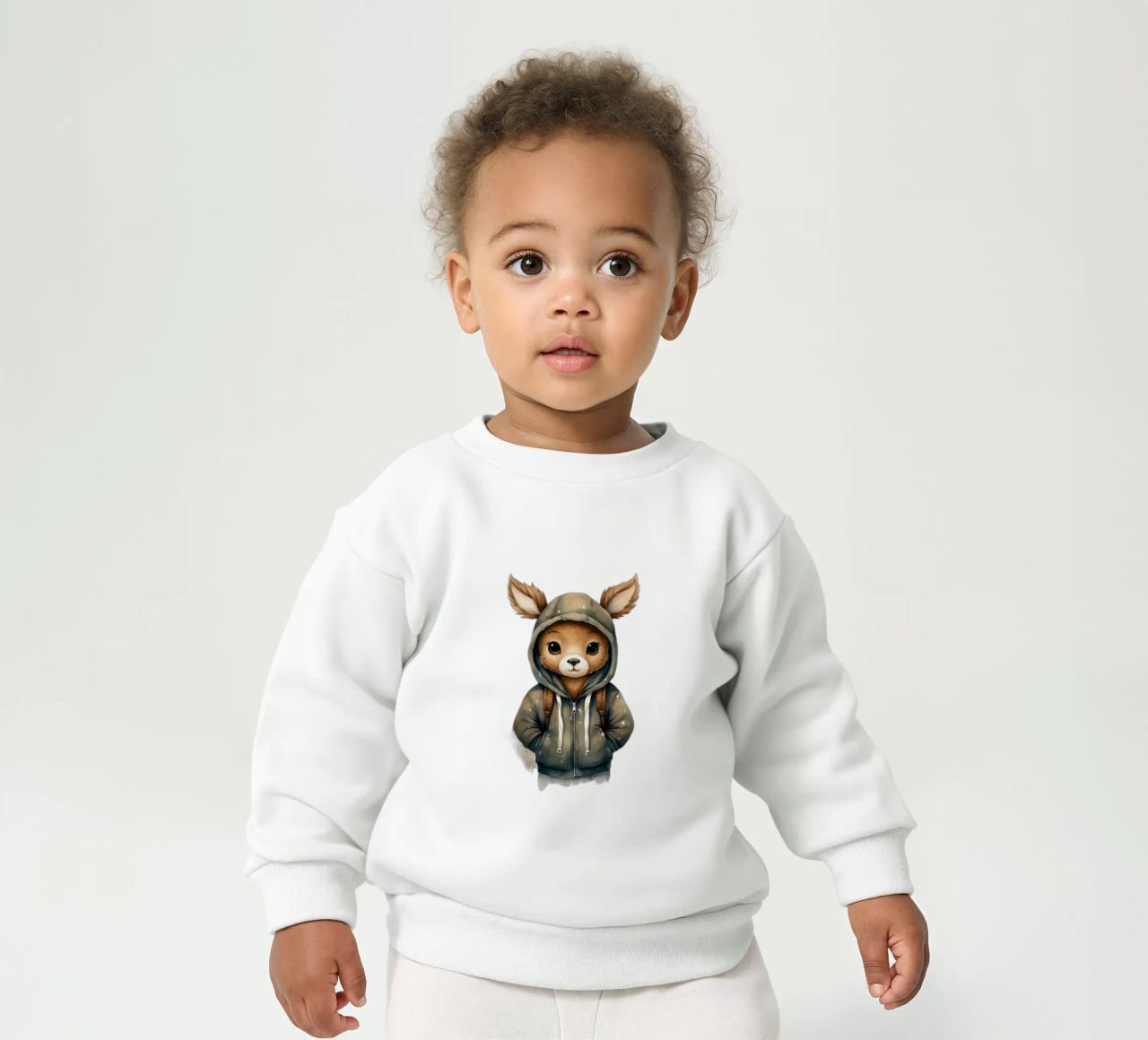 Acuarela de dibujos animados Ciervo con capucha sudadera de bebé de Animal Portraits
