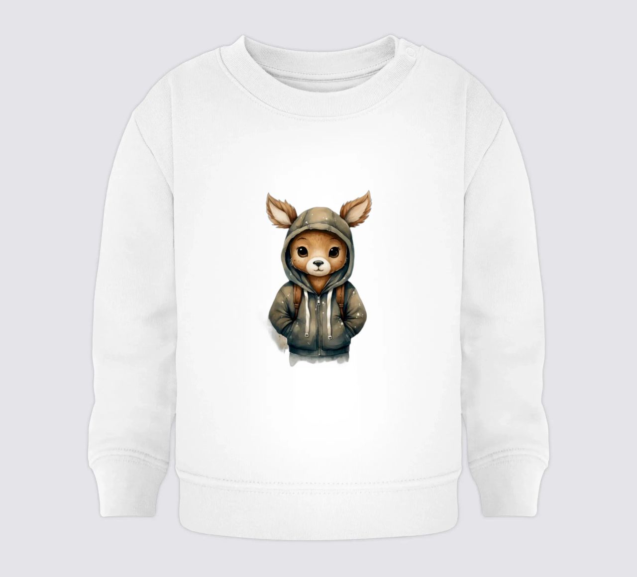 Acuarela de dibujos animados Ciervo con capucha sudadera de bebé de Animal Portraits